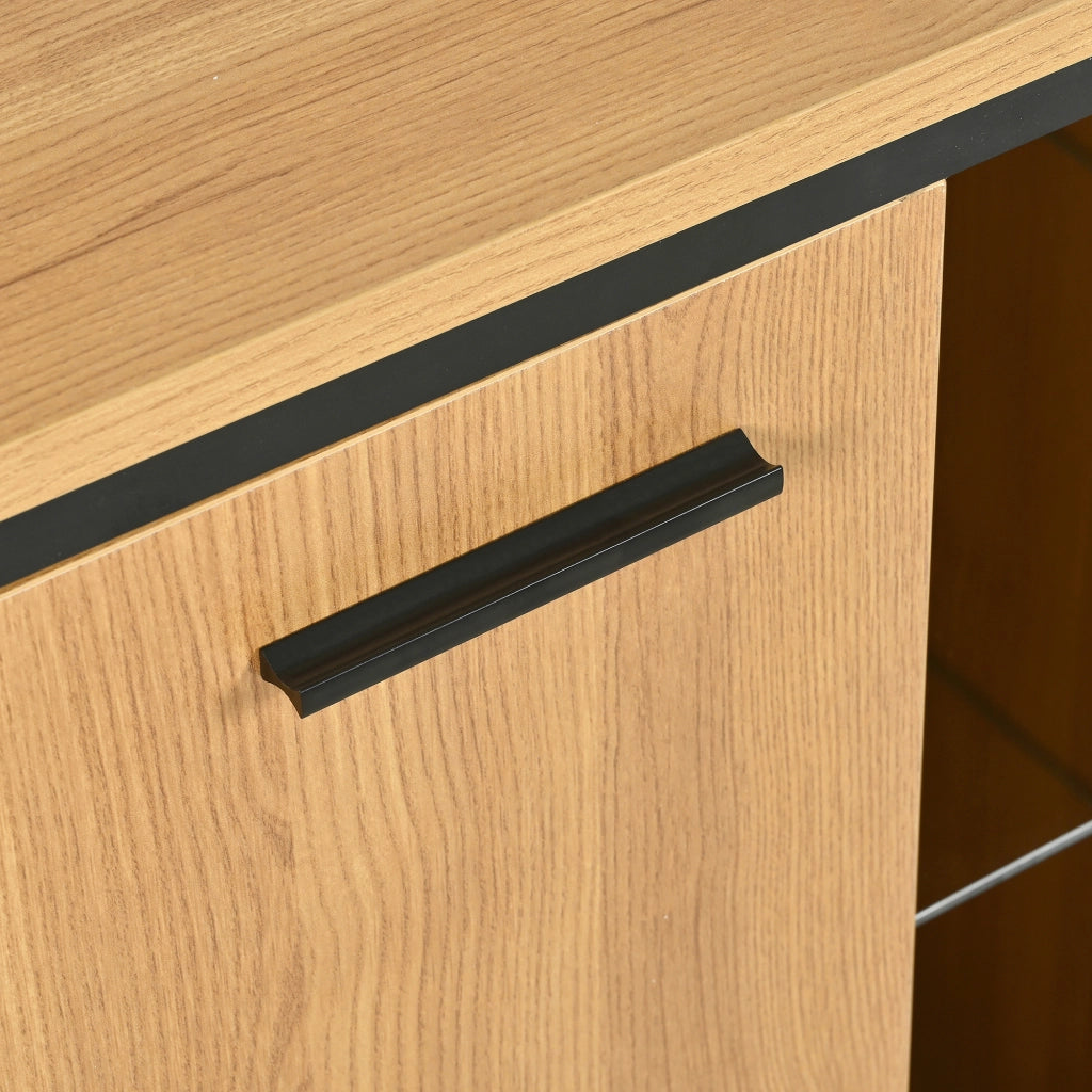 Credenza con 3 Cassetti e Vani; LED 16 Colori; Stile Moderno; in Pannello Truciolare; Naturale; 160¡Á40¡Á85 cm