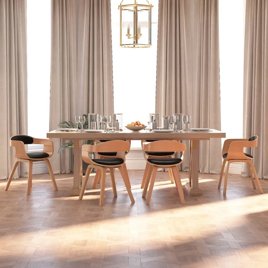 Sedie da Pranzo 6 pz Nere in Legno Curvato e Similpelle cod mxl 28160