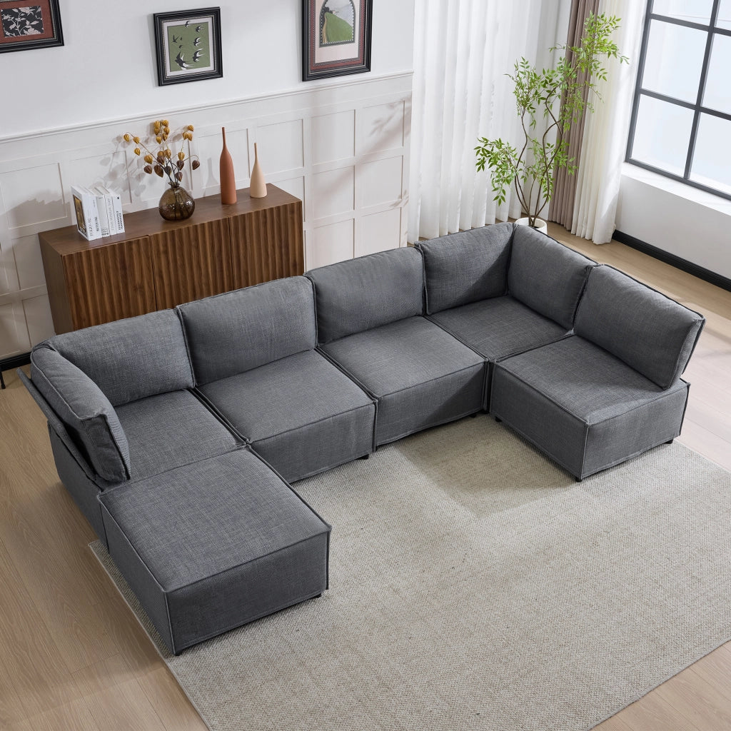 Divano modulare componibile con funzione letto e configurazione angolare in tessuto - grigio scuro