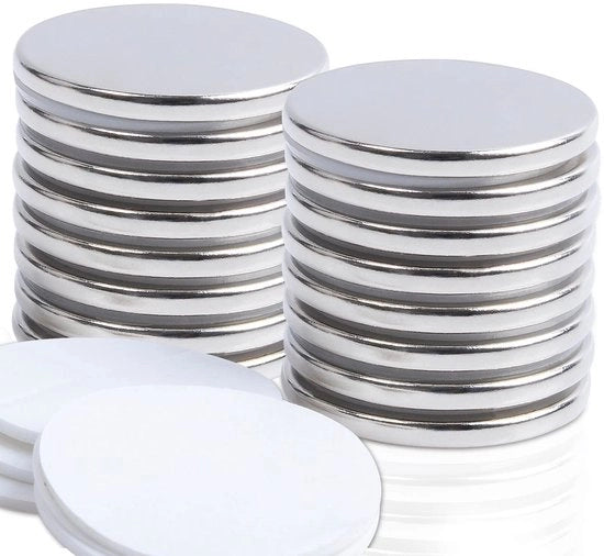 Magnetici neodymium 16 pezzi, extra forti, 30 x 3 mm, autoadesivi, grandi per lavagna magnetica, frigorifero, whiteboard, rotondi, piatti, piccoli per cucina.