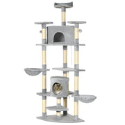 EasyComfort Albero Tiragraffi per Gatti Alto con Casette e Amache, 60x60x200cm, Grigio Chiaro
