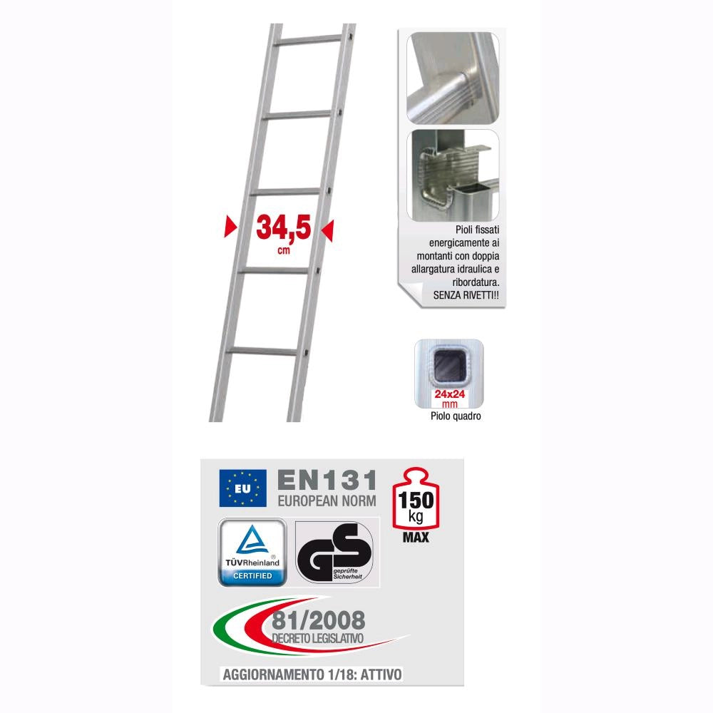 Scala Industriale singola semplice da Appoggio 10 Gradini 3,06 metri per agricoltura