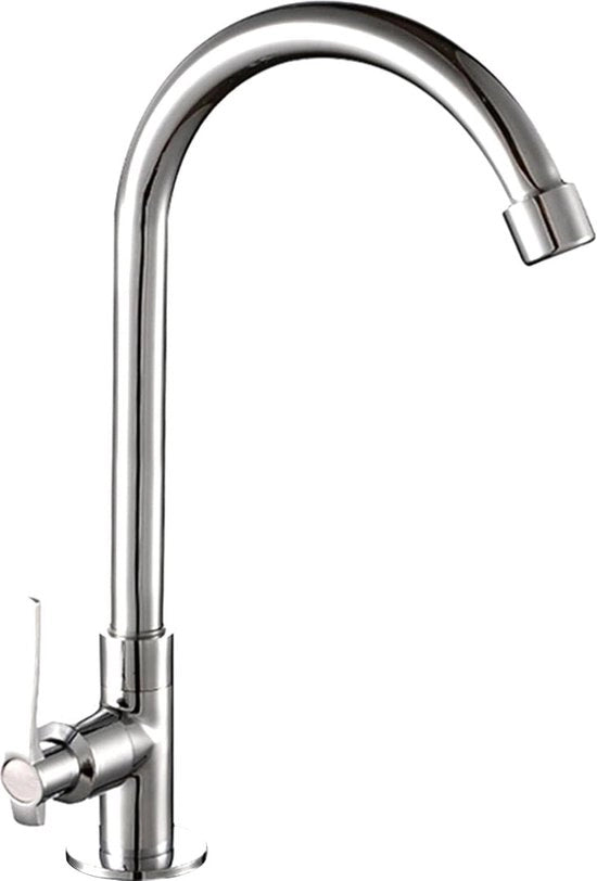 Fonte a getto d'acqua moderno a cromatura - rubinetto singolo - rubinetto d'acqua - maniglione maniglia - cucina (1 pezzo montato)