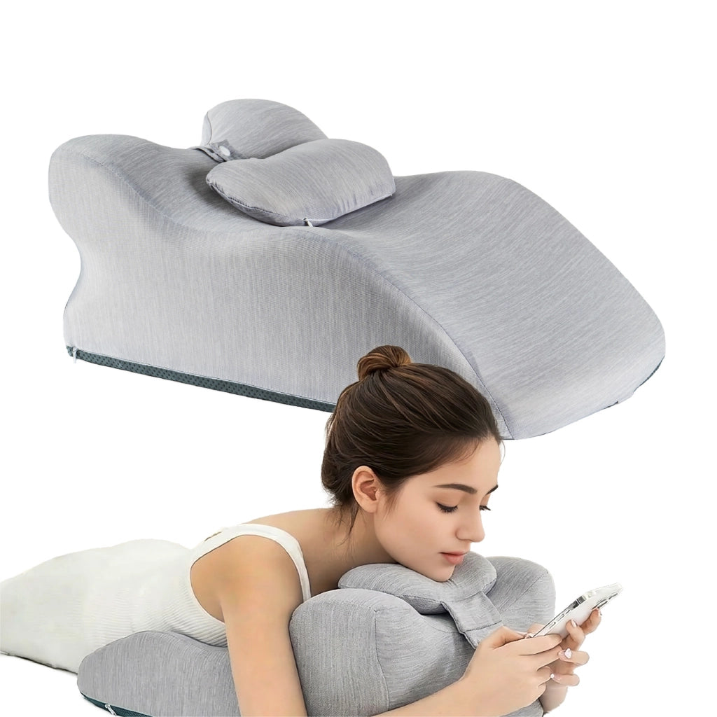 Cuscino Ergonomico in Memory Foam per Schiena e Collo, Cuscino a Cuneo per Lettura a Letto e Relax, Supporto Posturale con Cuscino Testa Rimovibile, Rivestimento Lavabile, 59x36x24 cm