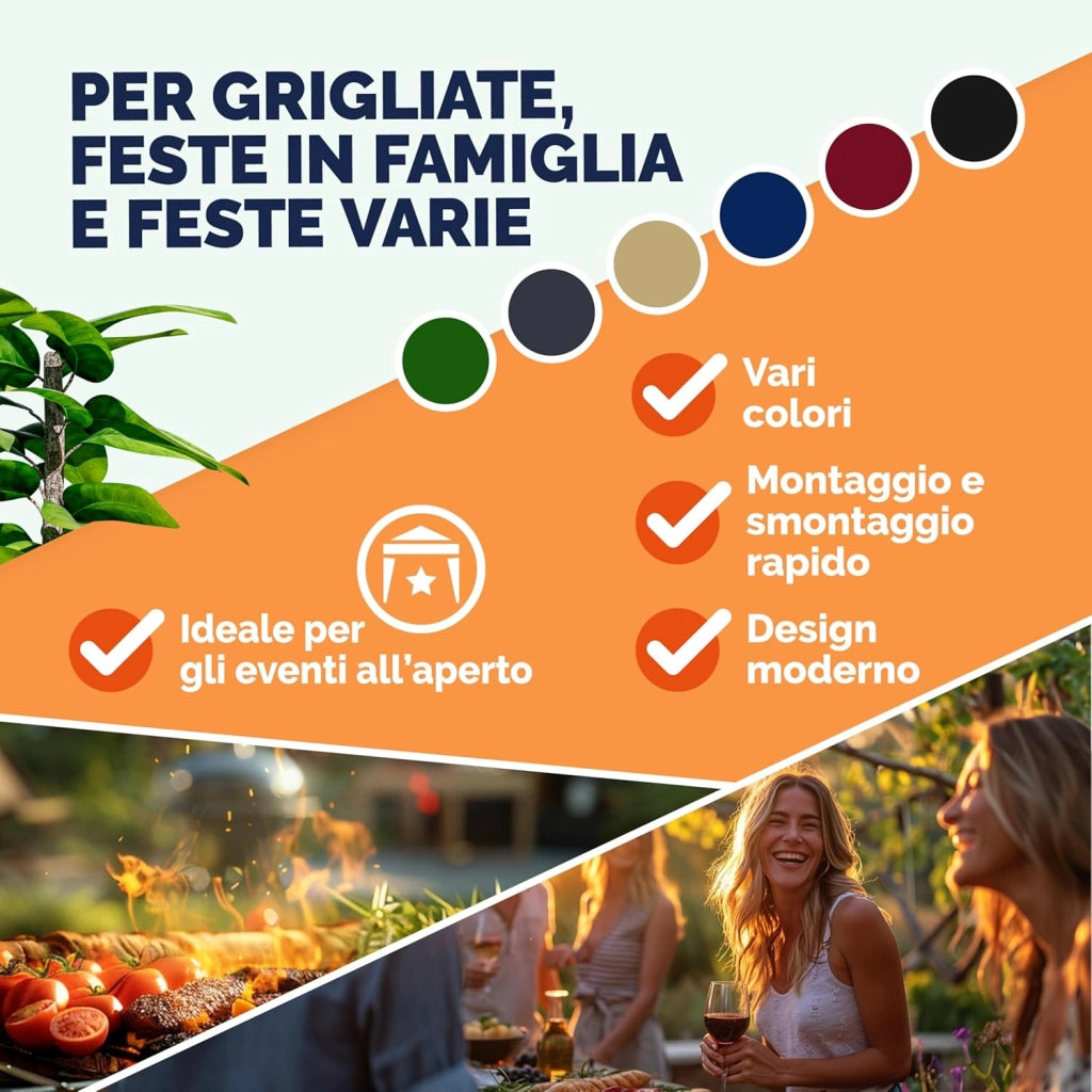 ® Padiglione Capri 3x3m Pieghevole Pop-Up Impermeabile per Giardino Tenda per Feste Fissa Rosso