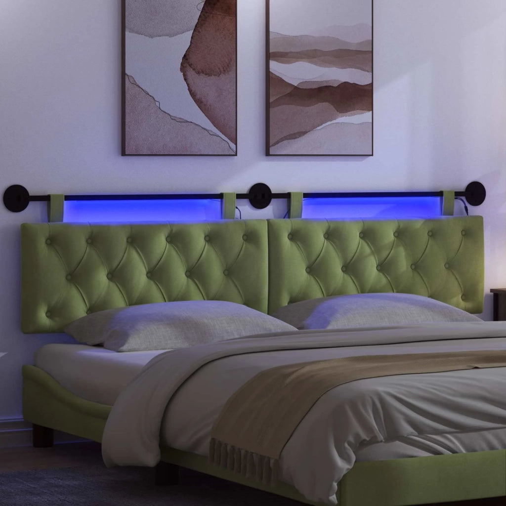 Testiera sospesa Con luce LED Verde chiaro Velluto