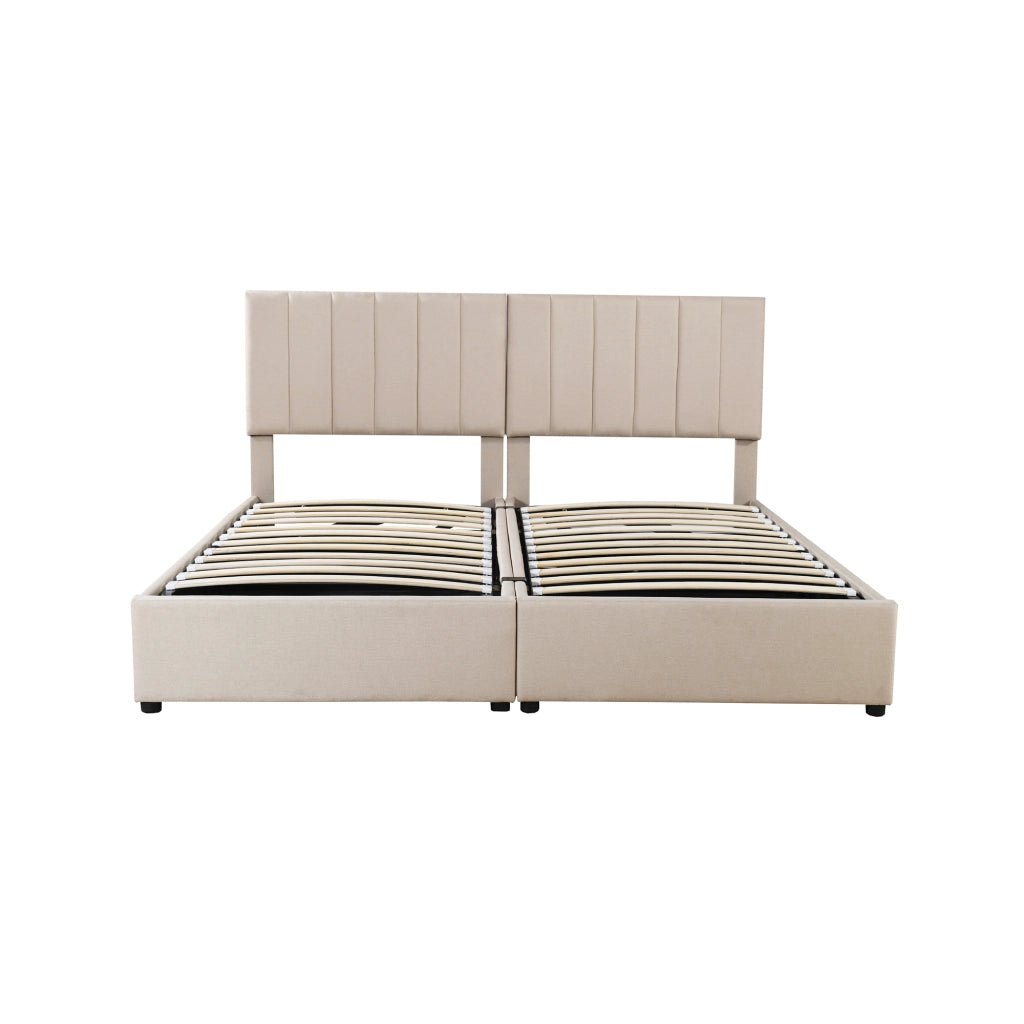 Letto matrimoniale 180x200 beige con contenitore idraulico e rete a doghe