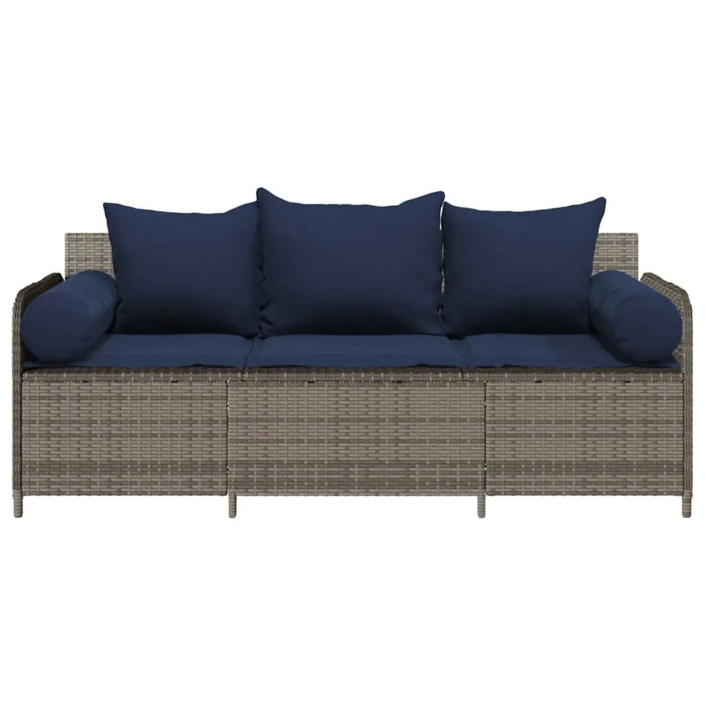 Divano da Giardino con Cuscini 3 Posti Grigio in Polyrattan