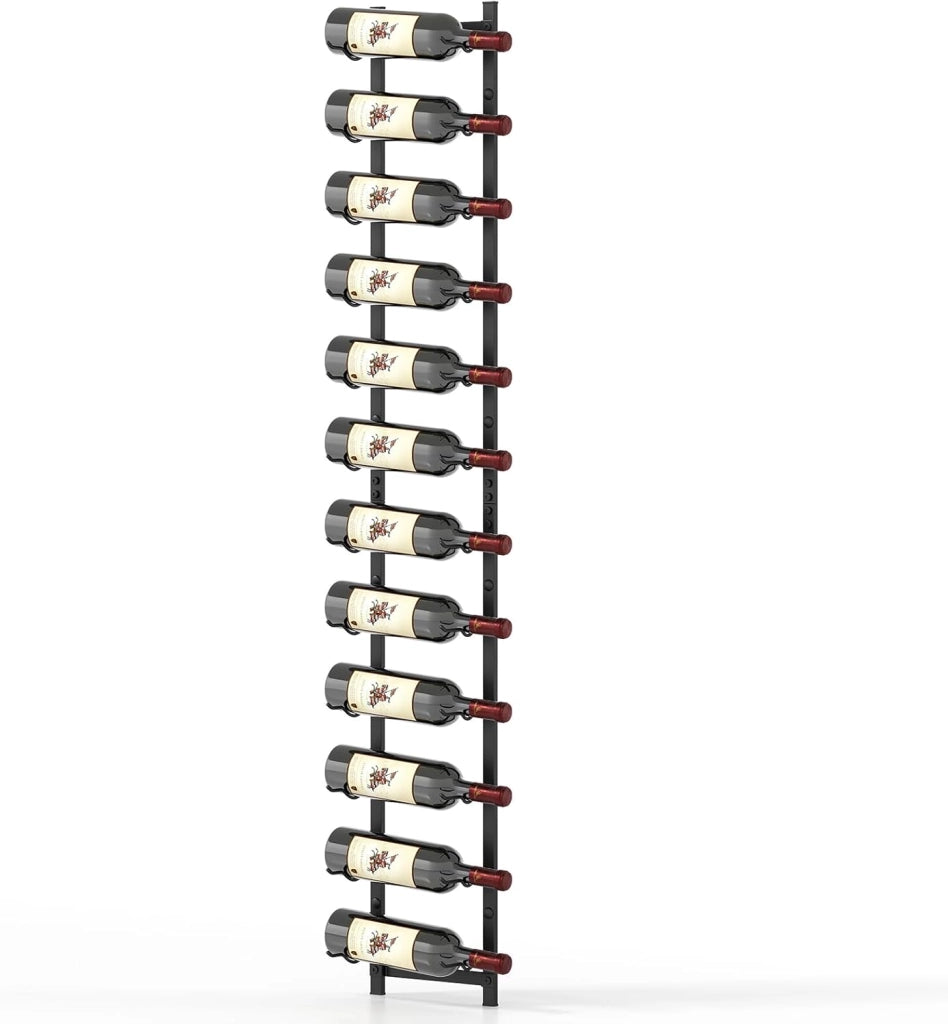 Portabottiglie Vino da Parete, Cantinetta Vino da Parete per 6/9 / 12 Bottiglie, Porta Bottiglie di Vino da Parete in Metallo per Cucina, Sala da Pranzo, Cantina, 22 x 13,5 x 145 cm, Black