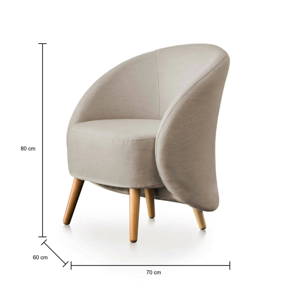Poltrona Alla, Poltrona di design da salotto, 100% Made in Italy, Poltroncina relax in tessuto imbottito, cm 70x60h80, Tortora