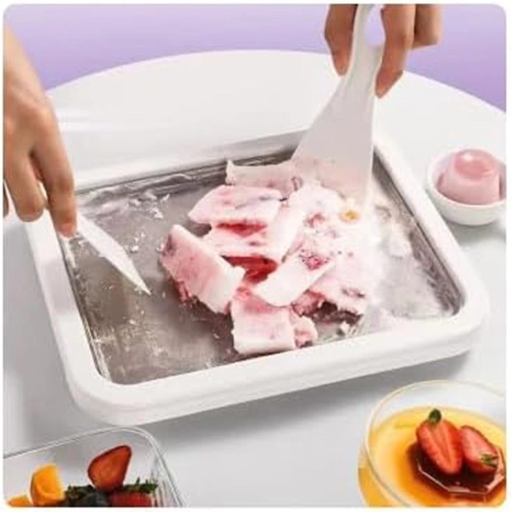 Trade Shop - Vassoio Piastra Gelatiera In Acciaio Per Preparare Gelato Sorbetto Yogurt Con Spatole -