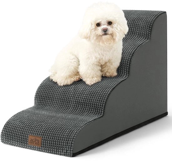 Trappola per cani per piccoli cani 50 cm, Trappola per letto realizzata con spugna di alta qualità, Trappola con fodera lavabile e piastra antiscivolo, 40x72x50 cm, 4 gradini, grigio scuro