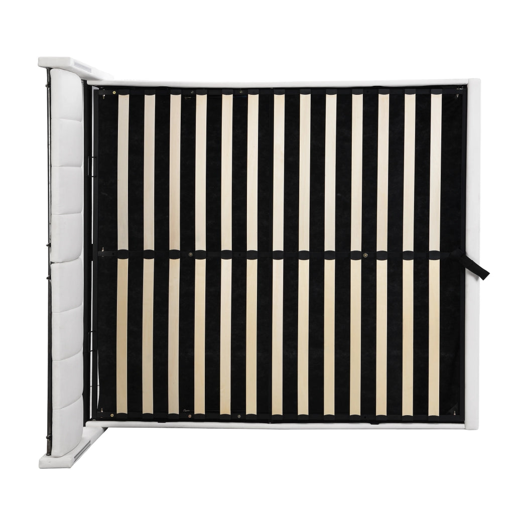 Letto Matrimoniale 180x200 cm con USB; LED; Contenitore e Testiera Regolabile; Bianco