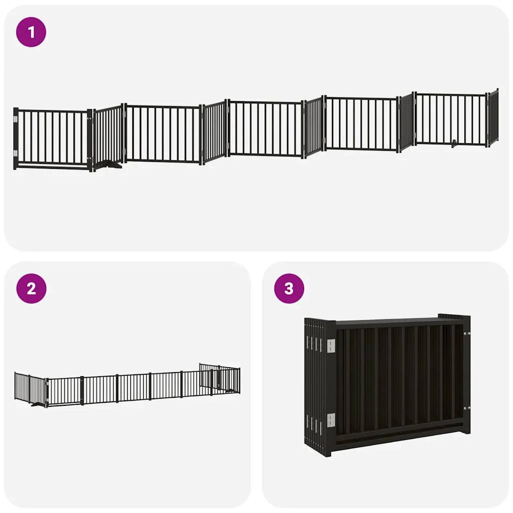 Cancelletto di sicurezza per animali domestici porta pieghevole 10 pannelli legno di pioppo nero 02_0023119