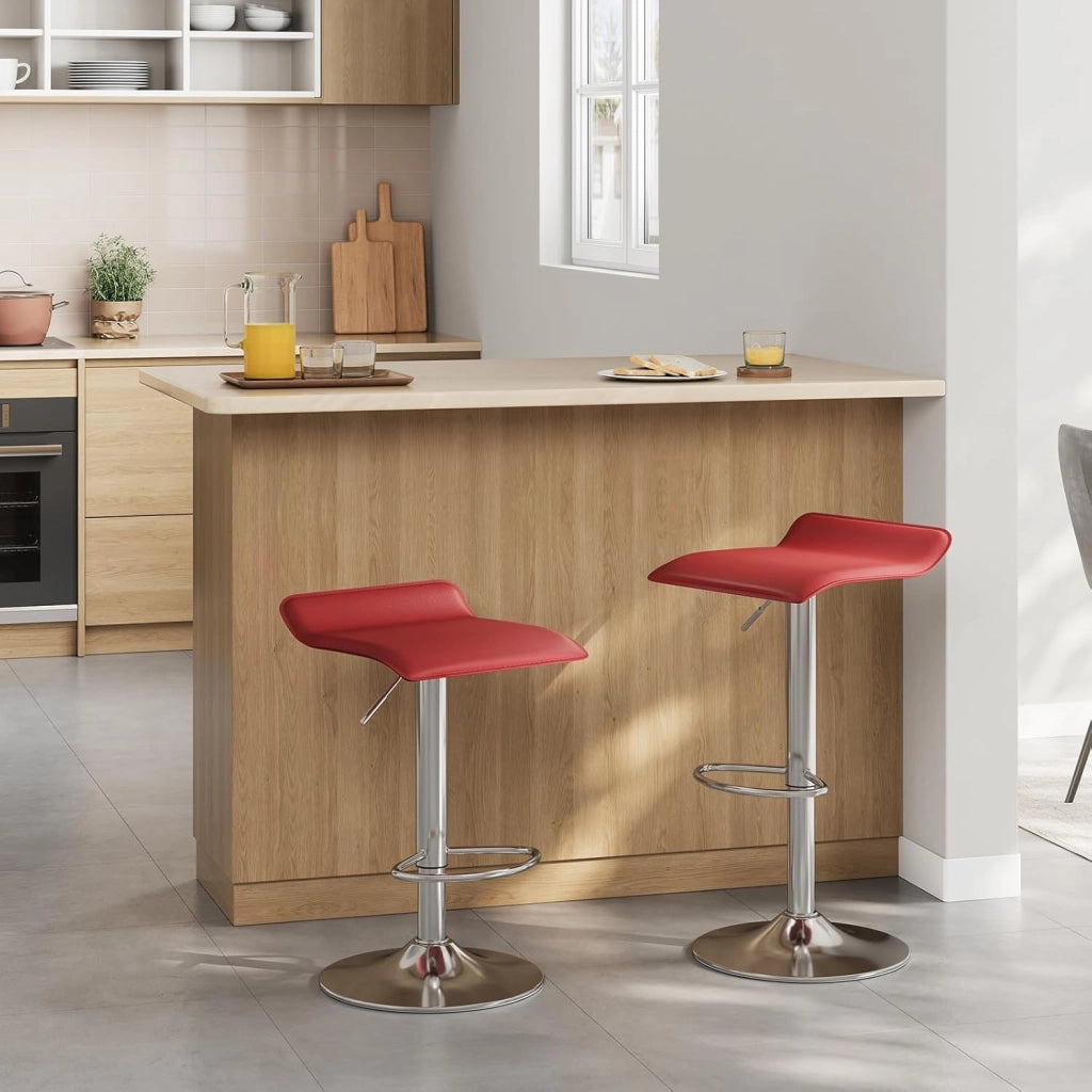 Sgabello da Cucina, Sgabello da Bar Colazione Regolabile in Altezza Girevole a 360°, per Bar, Cucina, Banco, Caffè, PVC+Metallo, con Poggiapiedi, Bordeaux+Argento