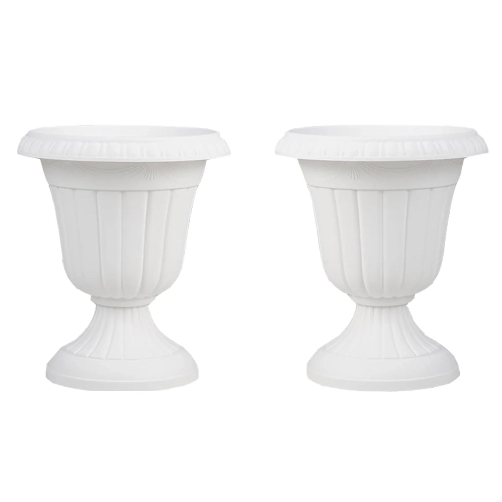 Set di 2 fioriere vintage a forma di urna 41 x 46,5 cm con sistema di drenaggio interno e aspetto retrò in PP bianco 20_0012468