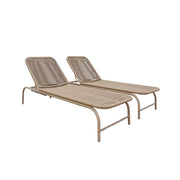 Set 2 lettini prendisole in acciaio e corda multiposizione, beige
