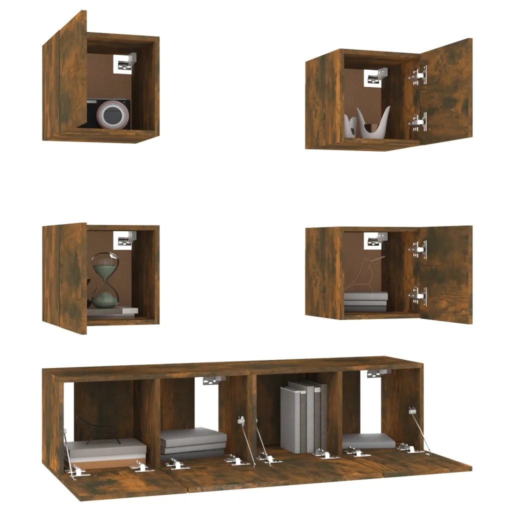 Set di Mobili Porta TV 6 pz Rovere Fumo in Legno Multistrato cod mxl 26771