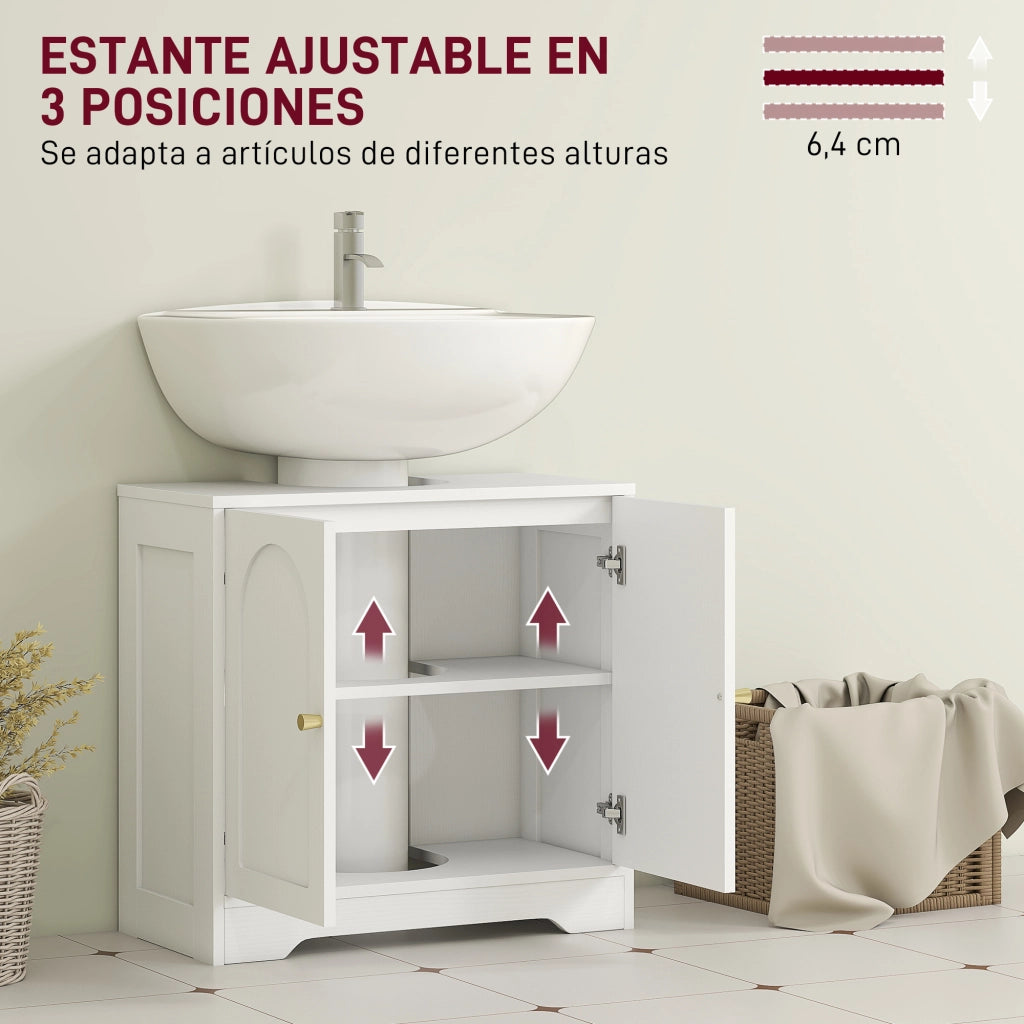 Mobiletto Bagno Sottolavabo con 2 Ante Apertura Arco ¨C Zephmum ¨C Bianco 60x30x65 cm