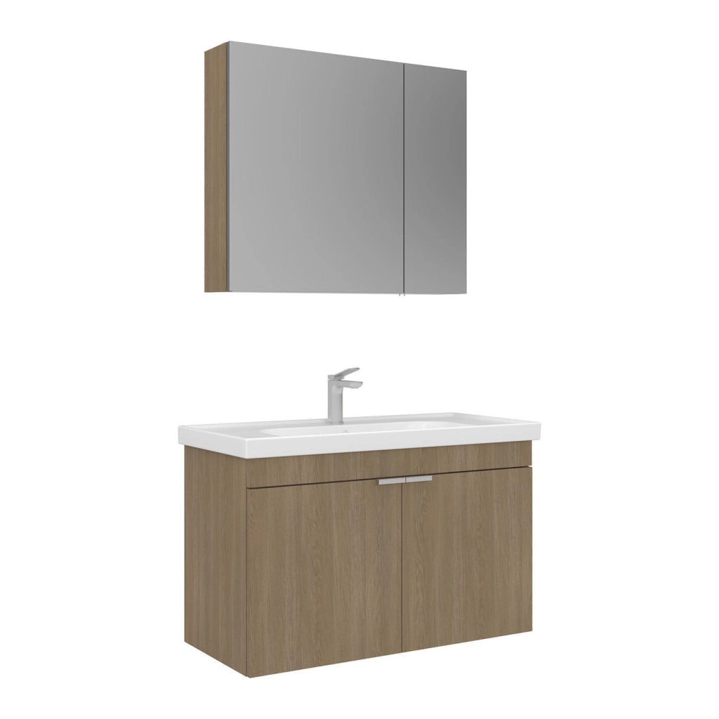 Set mobile lavabo con specchio (2 pezzi) "Desna 90" - 90 x 45 x 58 cm - Rovere
