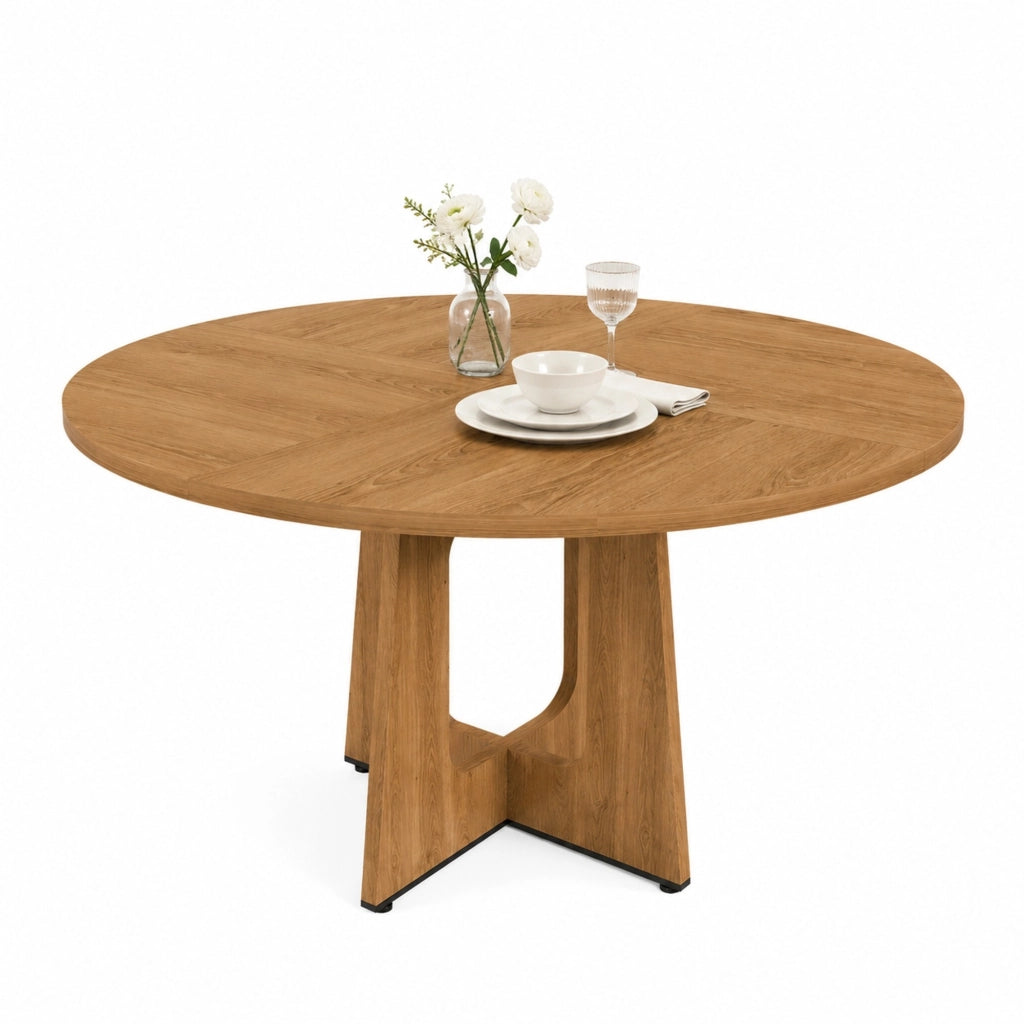 Tavolo rotondo da pranzo 120 cm in MDF effetto rovere, per 4-6 persone, altezza 76 cm