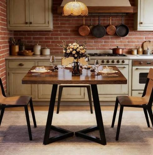 Tavolo quadrato 80 cm in MDF e metallo stile industriale