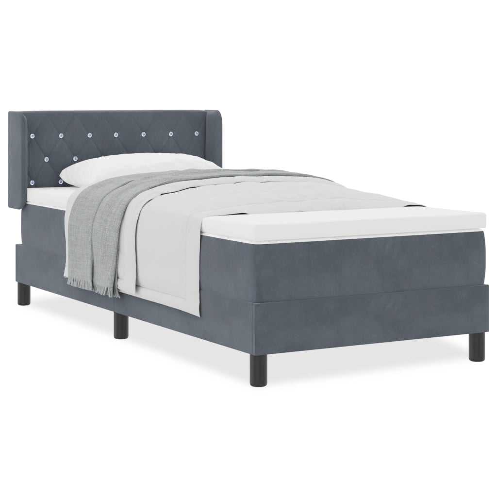 Letto Box Spring con Materasso Grigio Scuro 90x200 cm Velluto