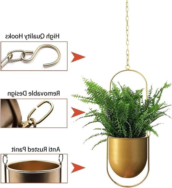Decorazione da Parete in Metallo a Forma di Cesto Boho Cesto da Appendere per Piante Indoor Succulenti Piante dell'Aria Cactus (Oro)