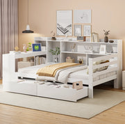 Letto 90x200 cm multifunzionale con scrivania e presa in legno bianco
