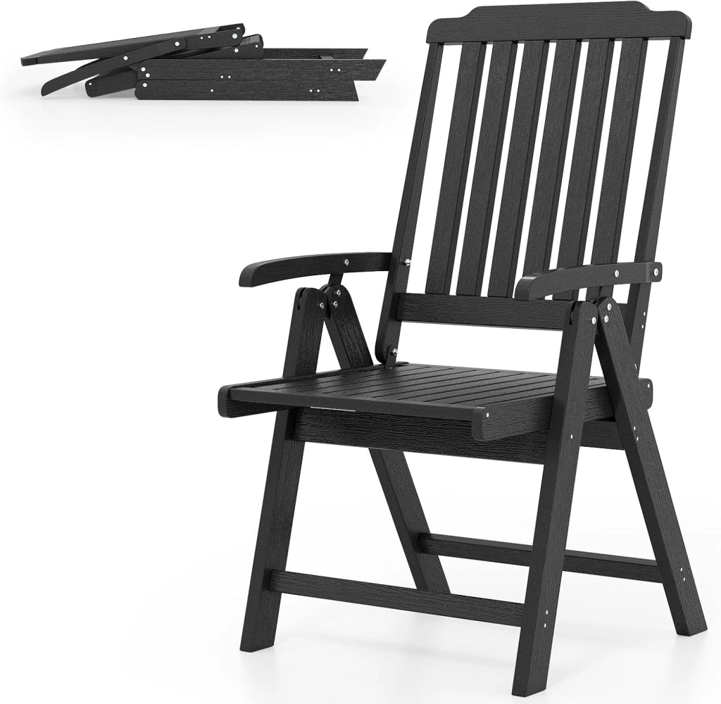 Sedia Pieghevole da Giardino, Sedia da Esterno in HDPE con Braccioli, Schienale Curvo, Seduta a Doghe, Poltrona Plastica da Sala da Pranzo, Balcone, Cortile, Carico 150 kg (Marrone)