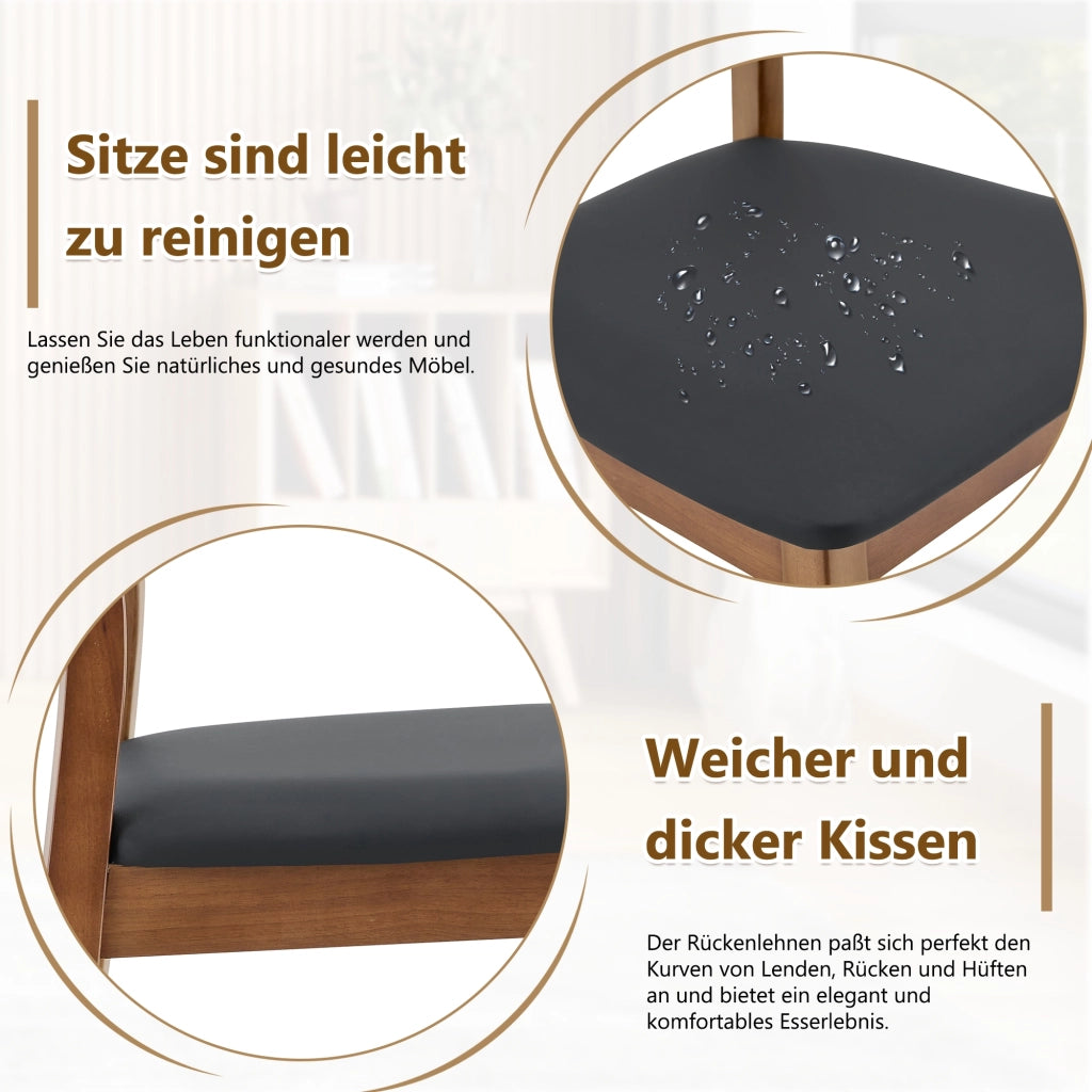 Sedia da Pranzo Set da 2 con Schienale Ovale Ergonomico e Seduta Imbottita, in PU e Legno Nero