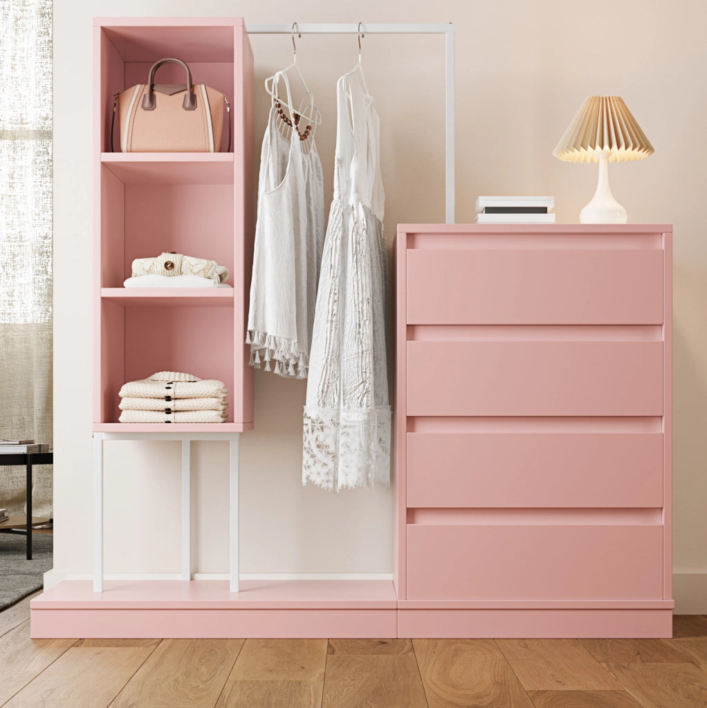 Mobile contenitore con cassetti e ripiani, rosa e bianco, H135 x L100 x P40 cm