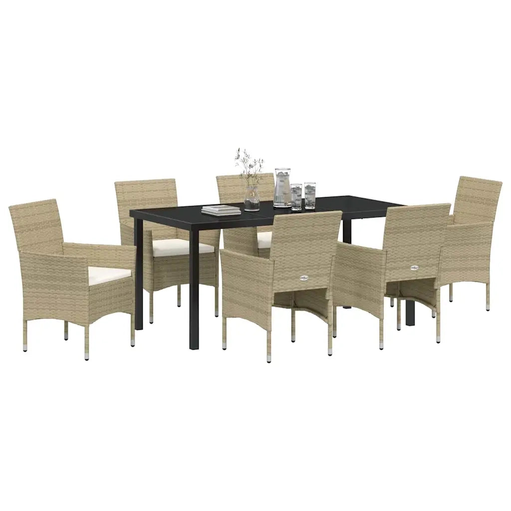 Set da Pranzo per Giardino con cuscino 7 pcs Beige polyrattan 3379741