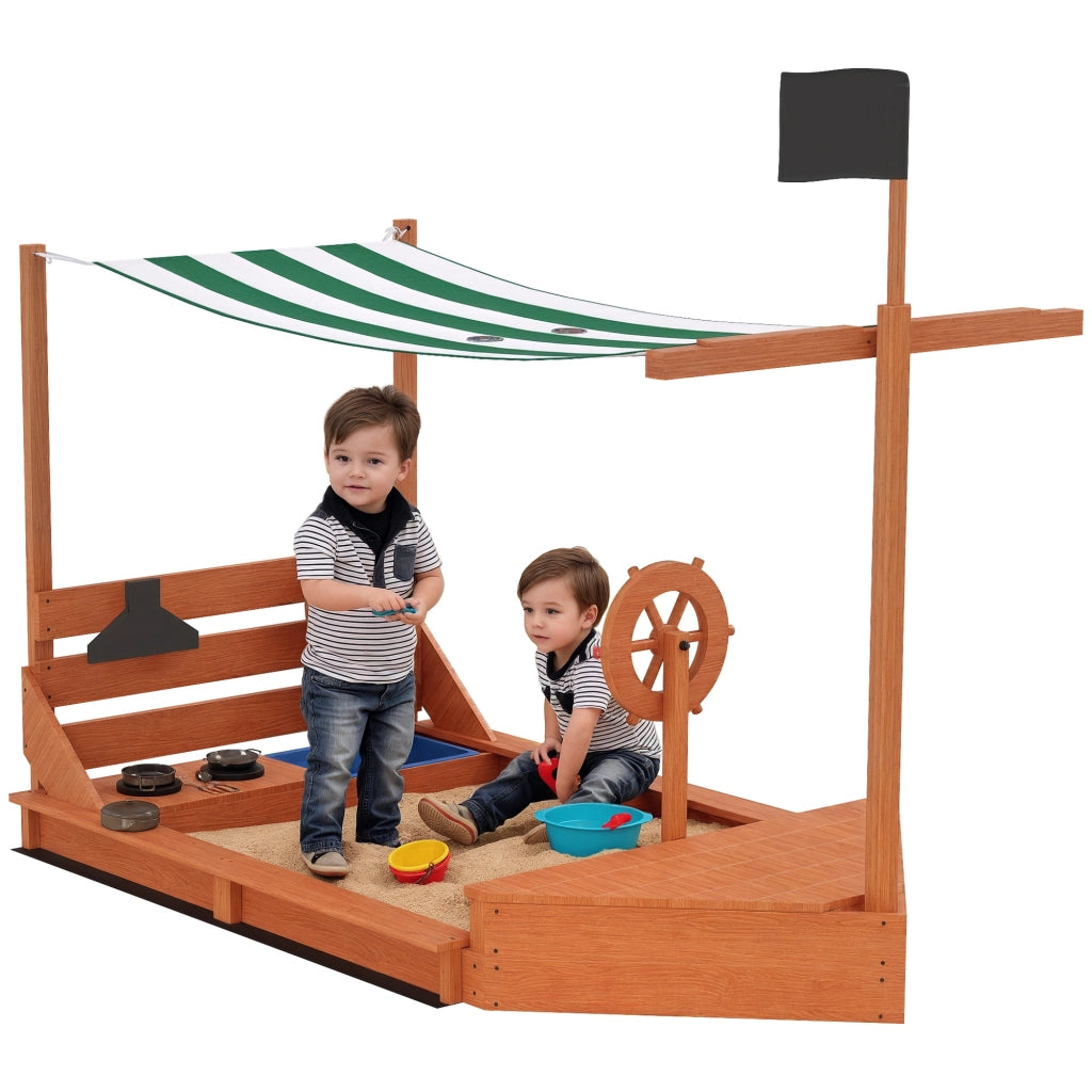 Sabbiera Nave Pirata con Tettuccio e Set Cucina ¨C Xylo ¨C Legno Massello Verde 180x103x144.5cm