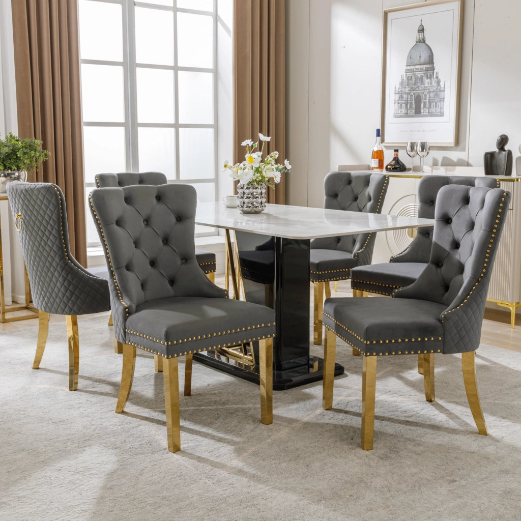 Sedia da Pranzo Imbottita in Velluto con Schienale Rotondo ¨C MINIMAL ¨C Grigio/Oro