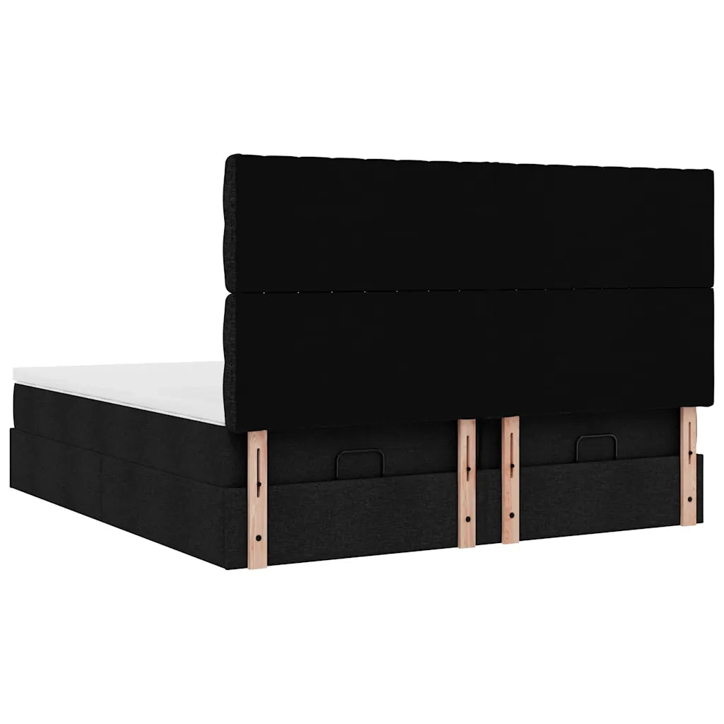 Struttura Letto Pouf con Materassi Nero 180x200 cm in Tessuto 3313715