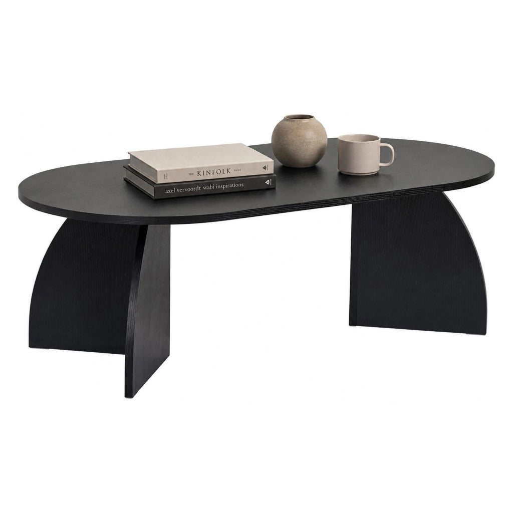 Nohaza, Tavolino da Salotto Forma Ovale, 120x60x40h cm Nero Frassinato