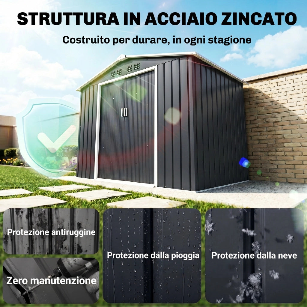 Casetta da Giardino in Metallo ¨C Zephmum ¨C Grigio Scuro 277x195x192 cm