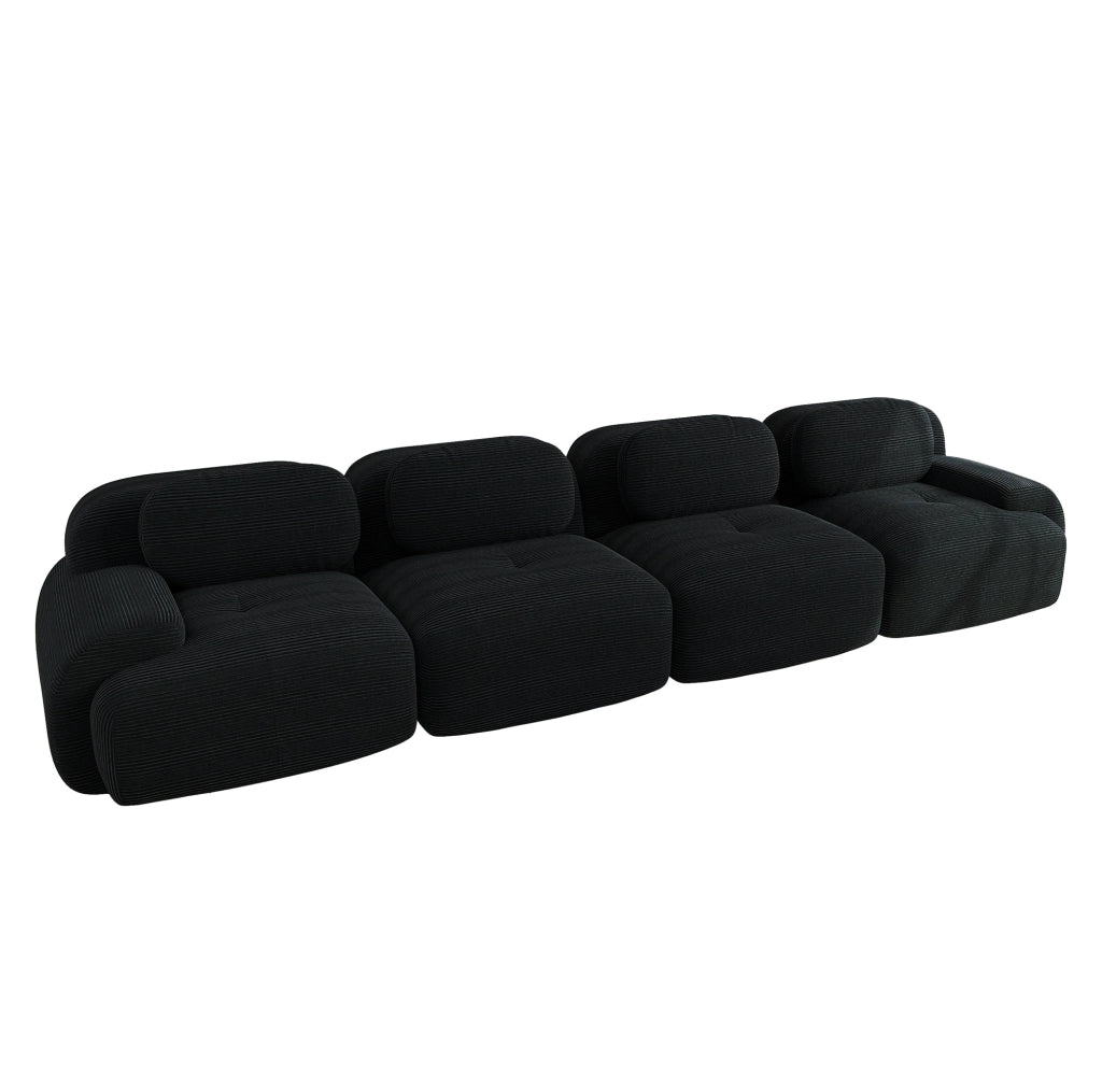 Divano angolare modulare 388x103x70 cm senza telaio in tessuto a coste nero