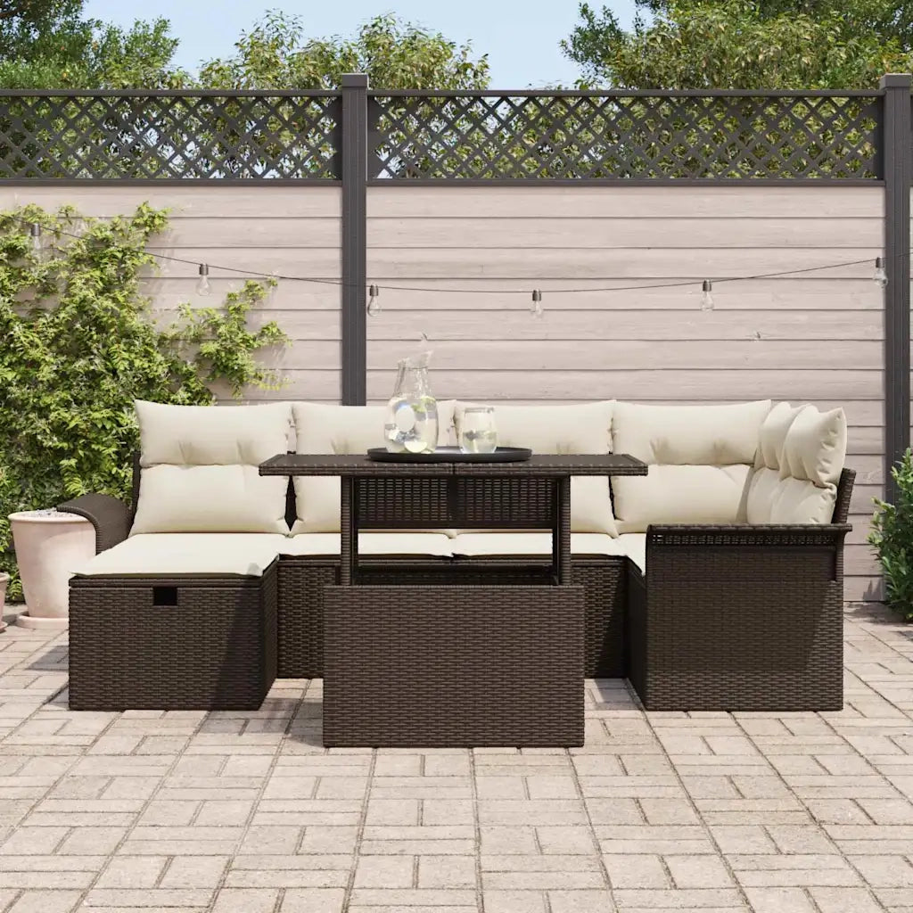 Set Divano da Giardino con cuscino 7 pcs Marrone polyrattan