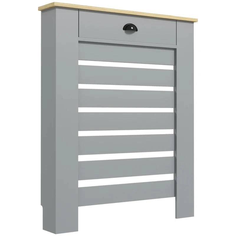 COPRITERMOSIFONE IN MDF A DOGHE, COPRICALORIFERO A GRIGLIA CON CASSETTO, 78X19X95.5 CM, GRIGIO