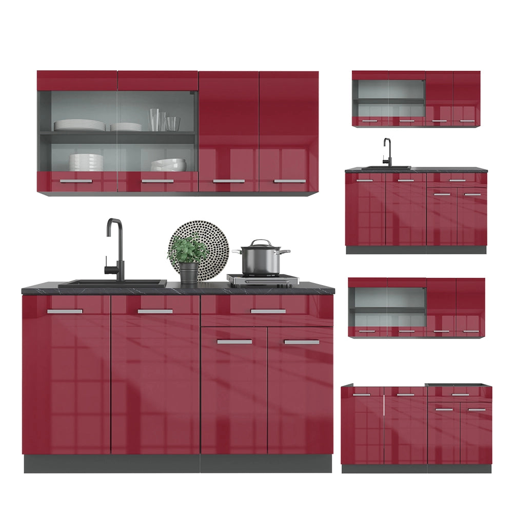 Vicco Cucina monoblocco Rosso lucido/antracite 140 cm , PL Rovere