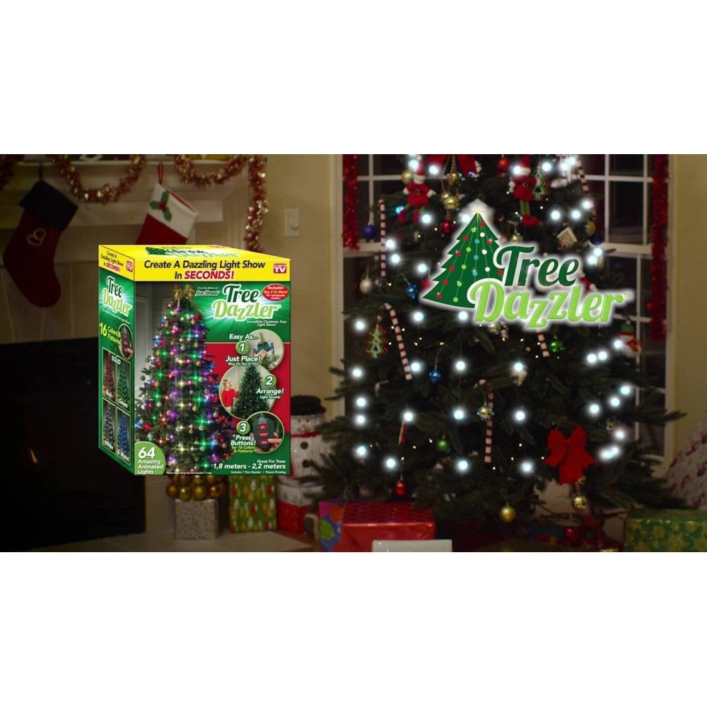 Trade Shop - Mantello Luminoso Addobbi Per Albero Di Natale 64 Lampadine Led Con Telecomando -