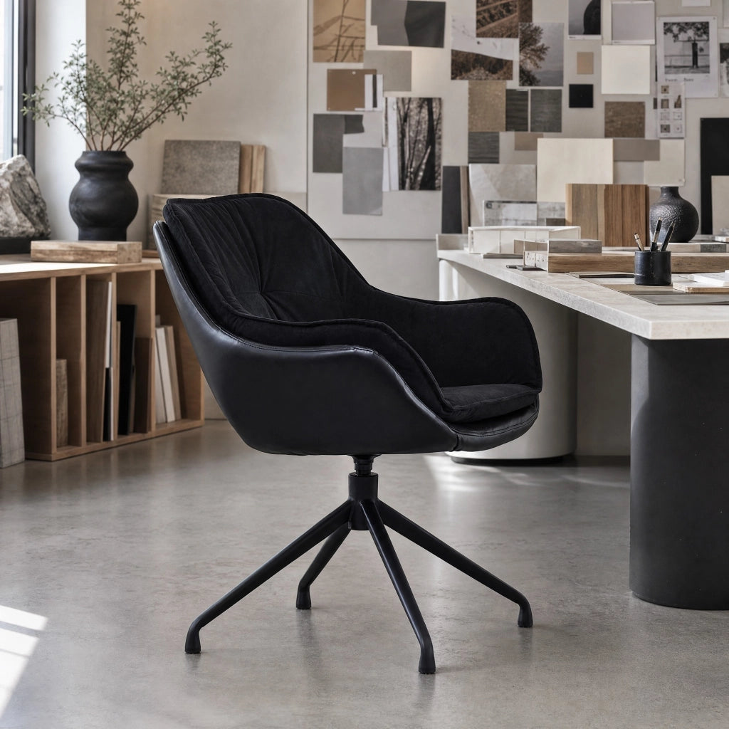 Poltrona da ufficio in similpelle nera con rotazione 360° e ritorno automatico 69 × 65 × 46 cm