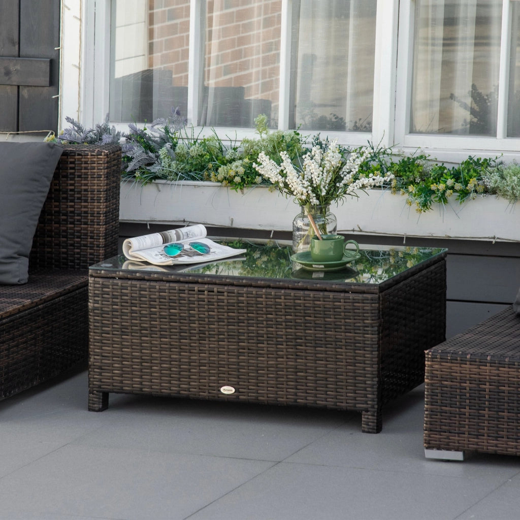 Tavolino da esterno in rattan sintetico con piano in vetro ¨C Minimal ¨C 85x50x39 cm Marrone