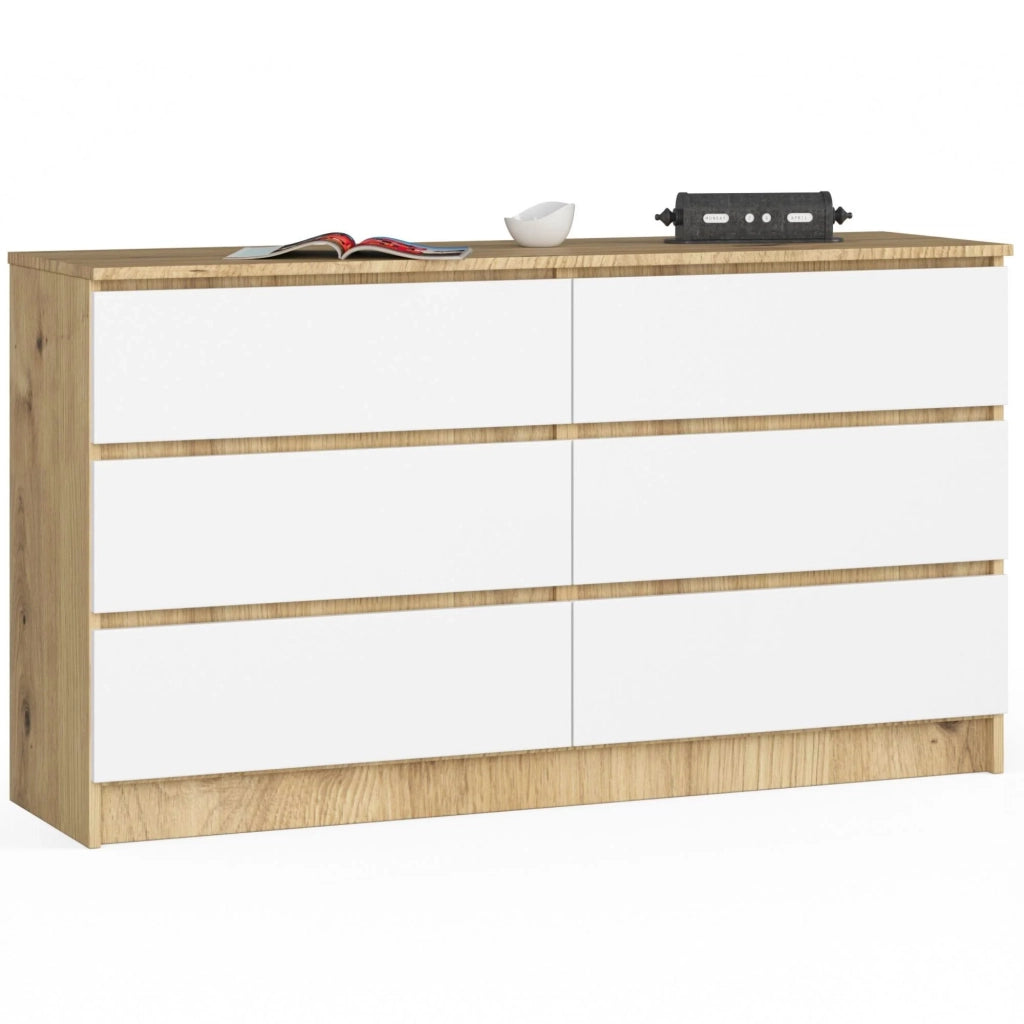 Cassettiera AKORD K140 Quercia Artisan 138 cm 6 cassetti inserto frontale Bianco 138x40x77 cm