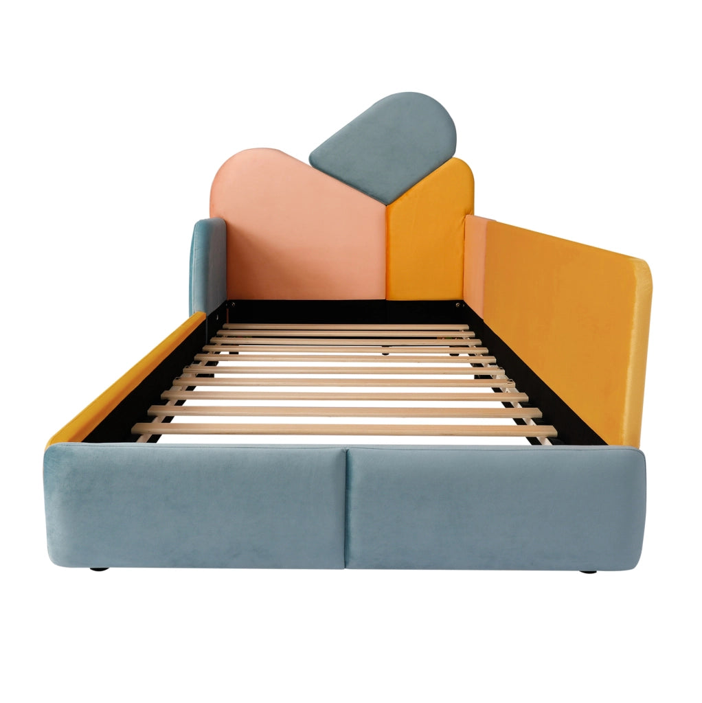 Letto imbottito 90x200 cm con protezione laterale rialzata in velluto multicolore