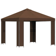 Gazebo | Pergolato 3 x 3 m Marrone Poliestere e Acciaio 190 gsm
