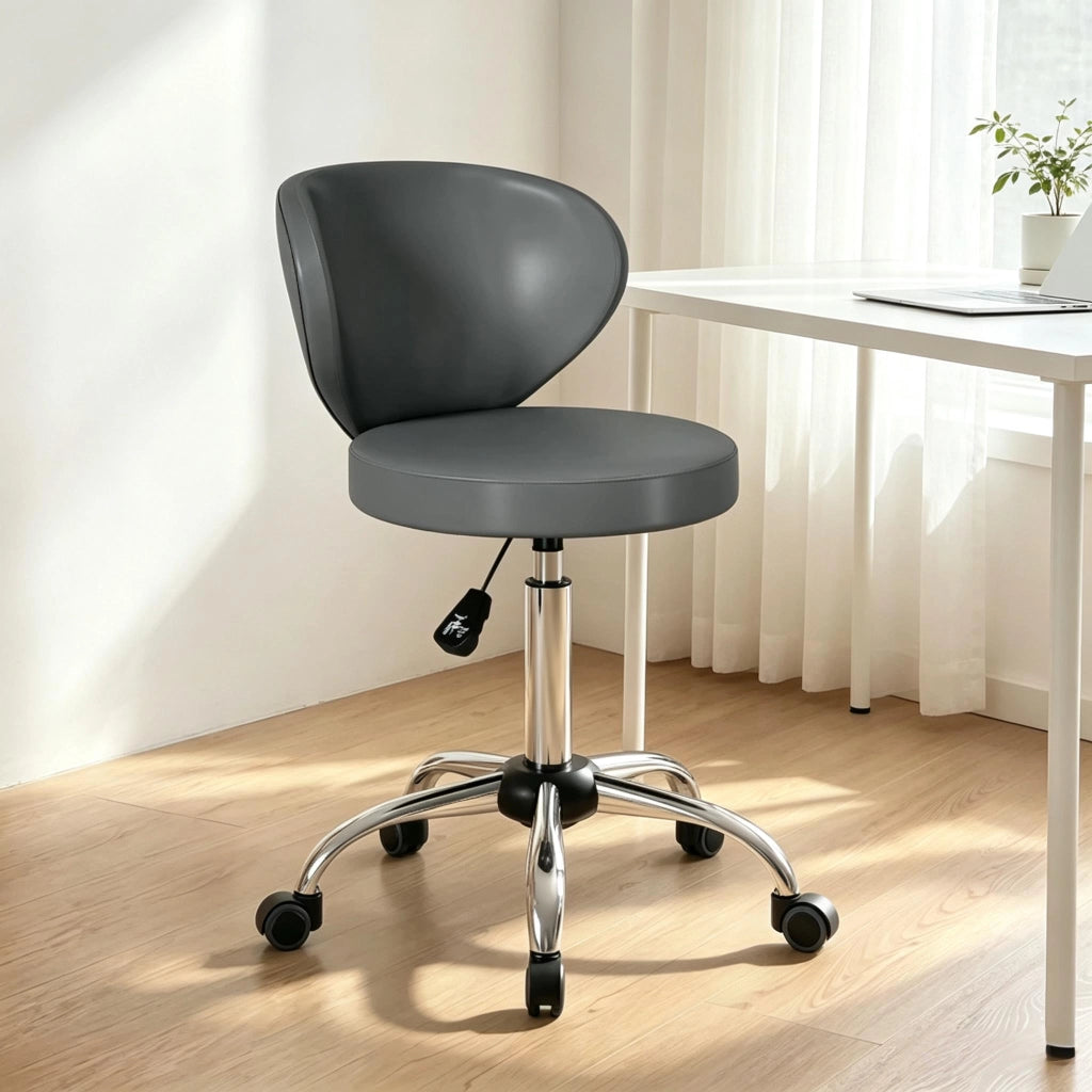 Sgabello da salone girevole 360° con schienale ergonomico e altezza regolabile in pu grigio