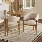Sedia da pranzo, set da 2, gambe in metallo effetto legno, lino, color naturale e beige